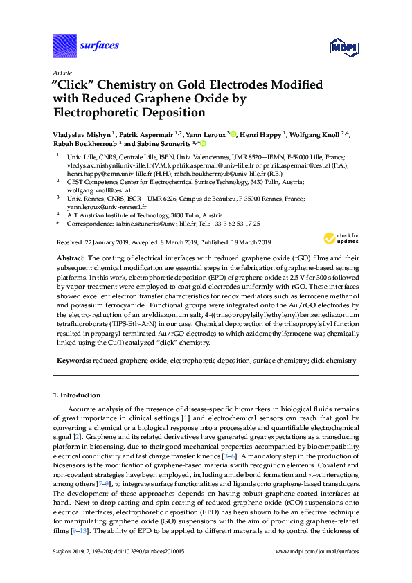 (PDF) “Click” Chemistry on Gold Electrodes Modified with Reduced