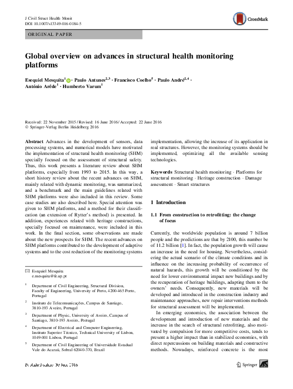 (PDF) Global overview on advances in structural health monitoring platforms