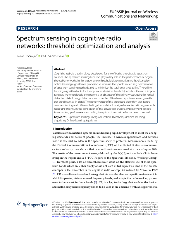 (PDF) Spectrum sensing in cognitive radio networks: threshold ...