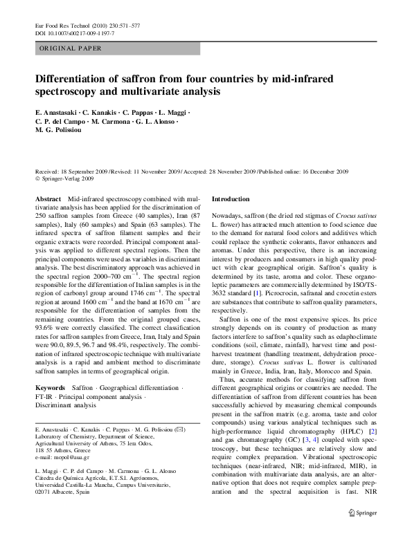 (PDF) Differentiation of saffron from four countries by mid-infrared ...
