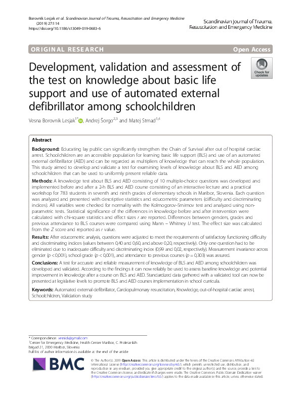 (PDF) Development, validation and assessment of the test on knowledge ...