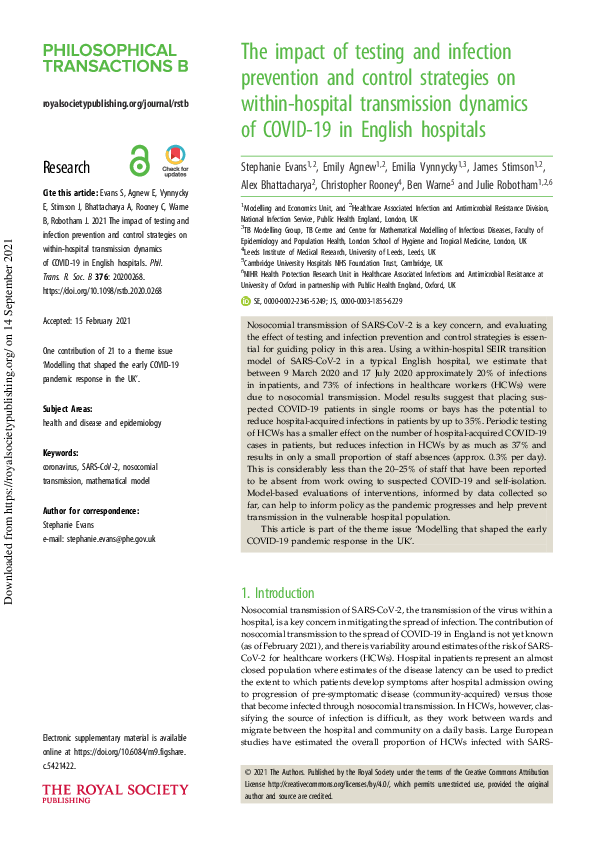 (PDF) The impact of testing and infection prevention and control ...