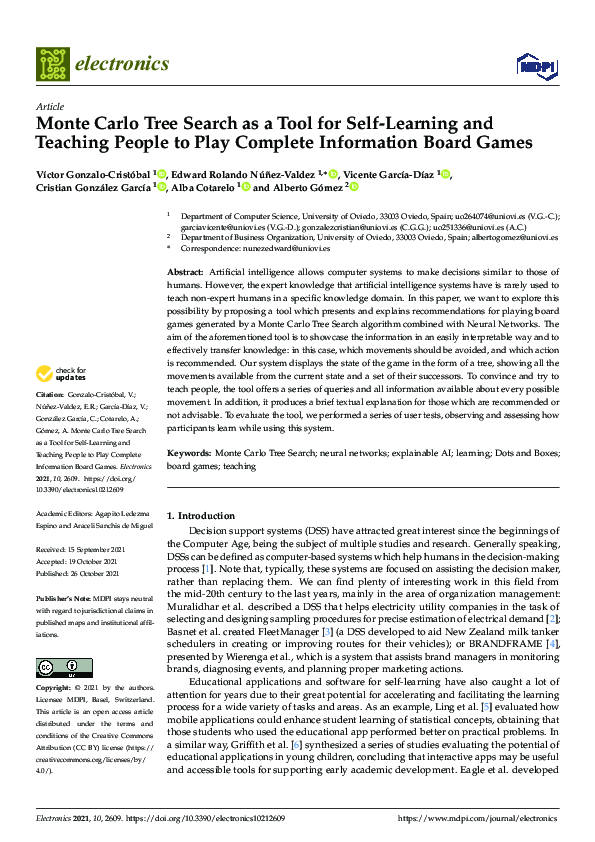 (PDF) Monte Carlo Tree Search as a Tool for Self-Learning and Teaching ...