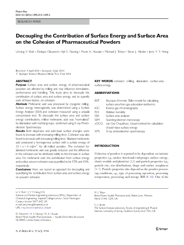 (PDF) Decoupling the Contribution of Surface Energy and Surface Area on