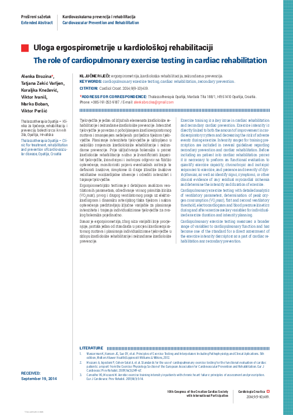 (PDF) The role of cardiopulmonary exercise testing in cardiac ...