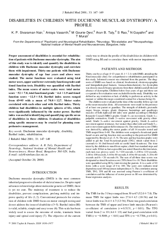 (PDF) Disabilities in Children with Duchenne Muscular Dystrophy: A Profile