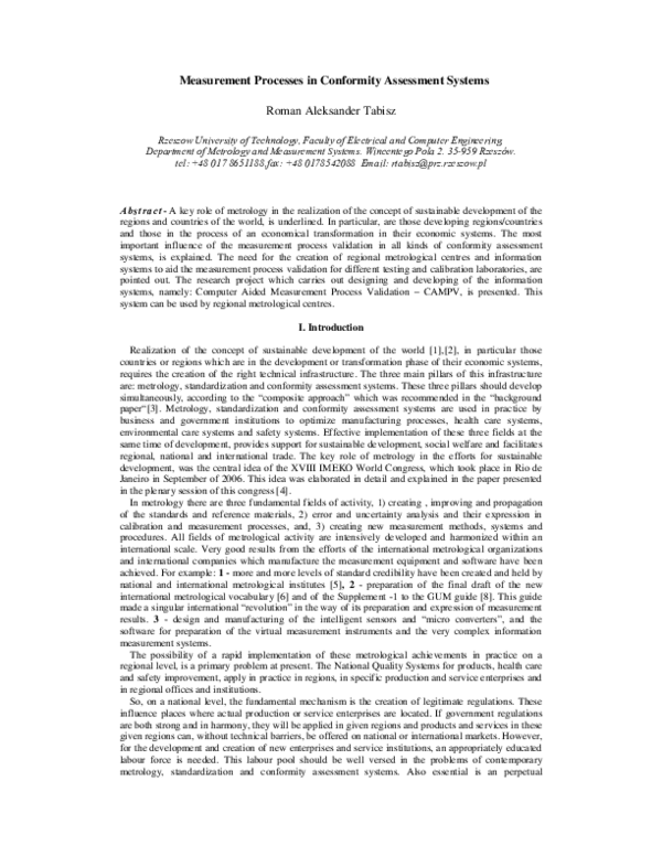 (PDF) Measurement Processes in Conformity Assessment Systems
