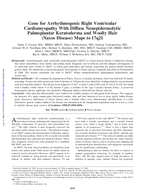 (PDF) Gene for arrhythmogenic right ventricular cardiomyopathy with ...