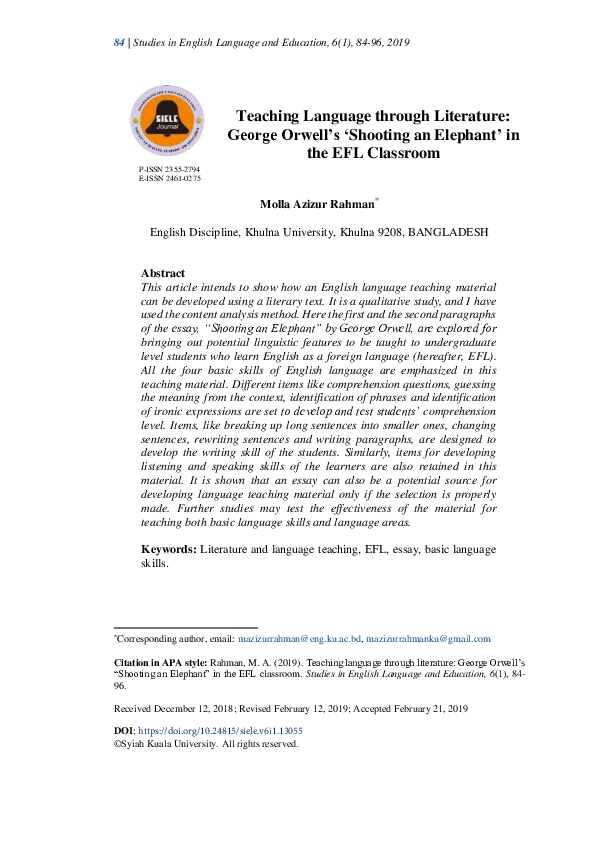 (PDF) Teaching Language through Literature Orwell's 'Shooting