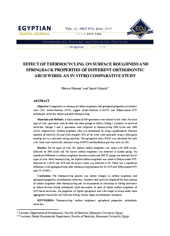 (PDF) Effect of thermocycling on surface roughness and springback ...