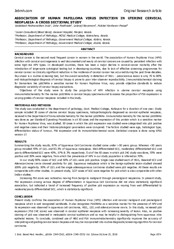 (PDF) Association of Human Papilloma Virus Infection in Uterine ...