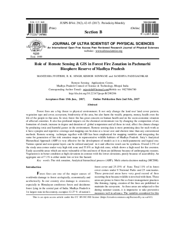 (PDF) Role of Remote Sensing & GIS in Forest Fire Zonation in Pachmarhi ...