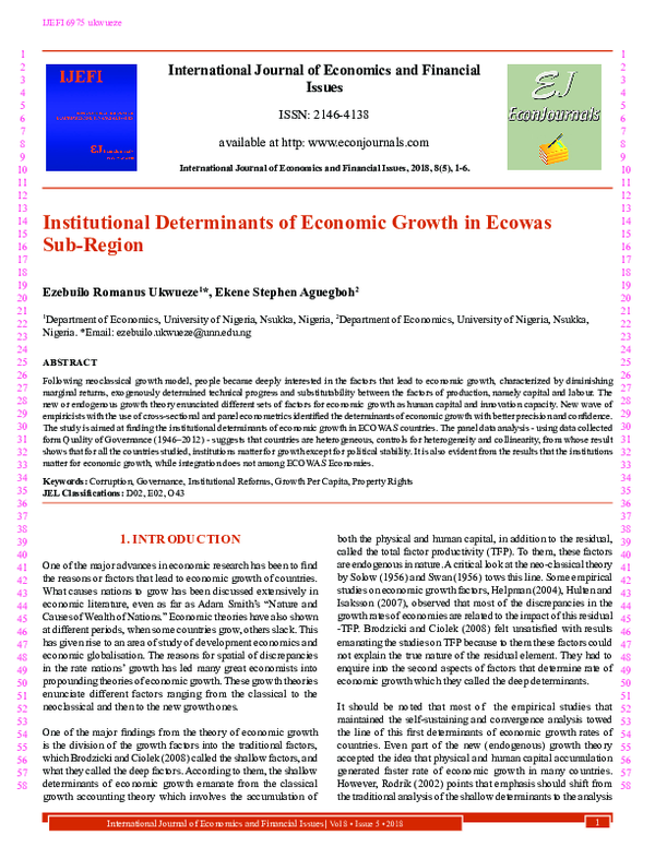 (PDF) Institutional determinants of economic growth in ecowas sub-region