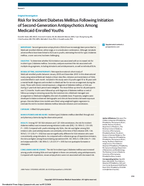 (PDF) Risk for Incident Diabetes Mellitus Following Initiation of ...