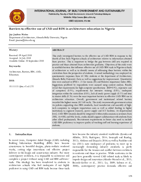 (PDF) Barriers to effective use of CAD and BIM in architecture ...