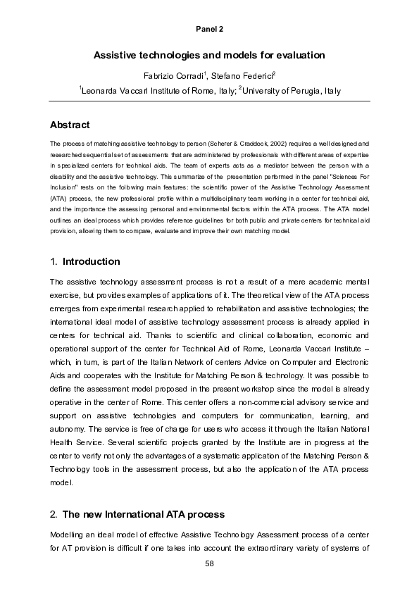 (PDF) Assistive technologies and models for evaluation