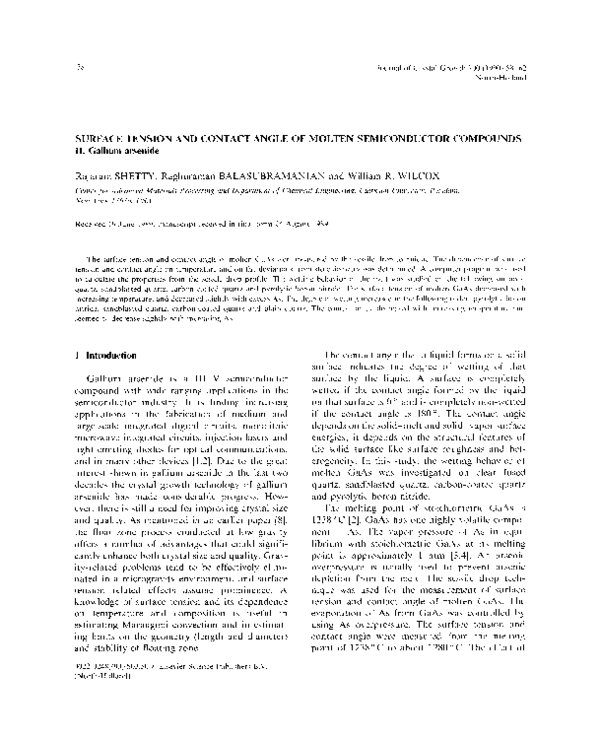 (PDF) Surface tension and contact angle of molten semiconductor compounds