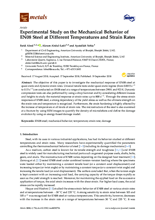(PDF) Experimental Study on the Mechanical Behavior of EN08 Steel at ...