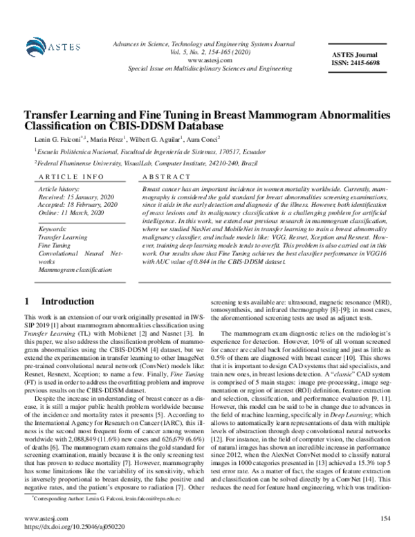 (PDF) Transfer Learning and Fine Tuning in Breast Mammogram ...