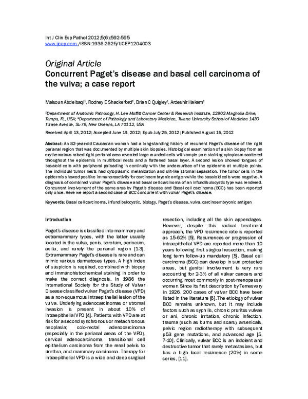 (PDF) Concurrent Paget's disease and basal cell carcinoma of the vulva ...