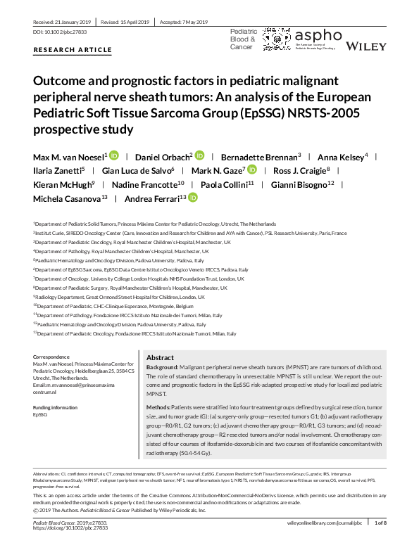 (PDF) Outcome and prognostic factors in pediatric malignant peripheral ...