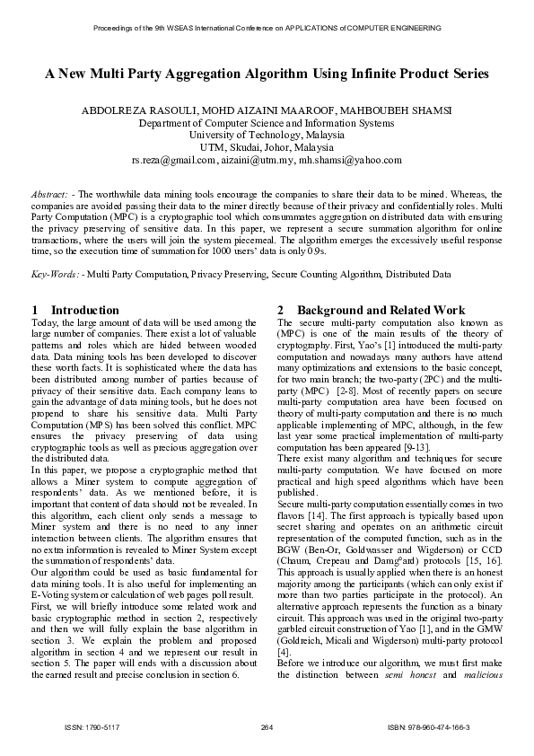 (PDF) A new multi party aggregation algorithm using infinite product series
