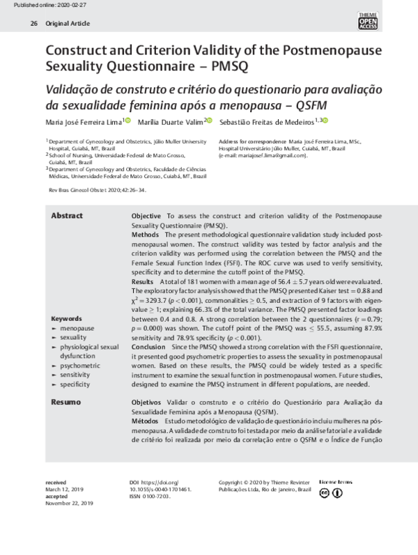 (PDF) Construct and Criterion Validity of the Postmenopause Sexuality ...