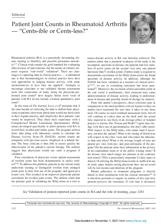 (PDF) Patient joint counts in rheumatoid arthritis--