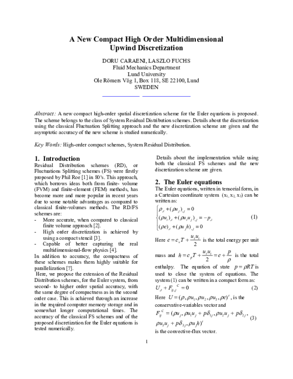 (PDF) A New Compact High Order Multidimensional Upwind Discretization