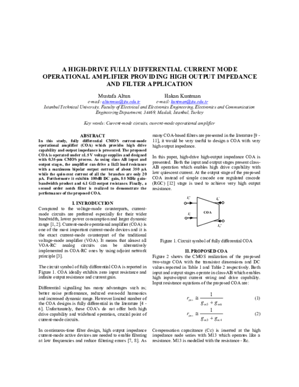 (PDF) A High-Drive Fully Differential Current Mode Operational ...