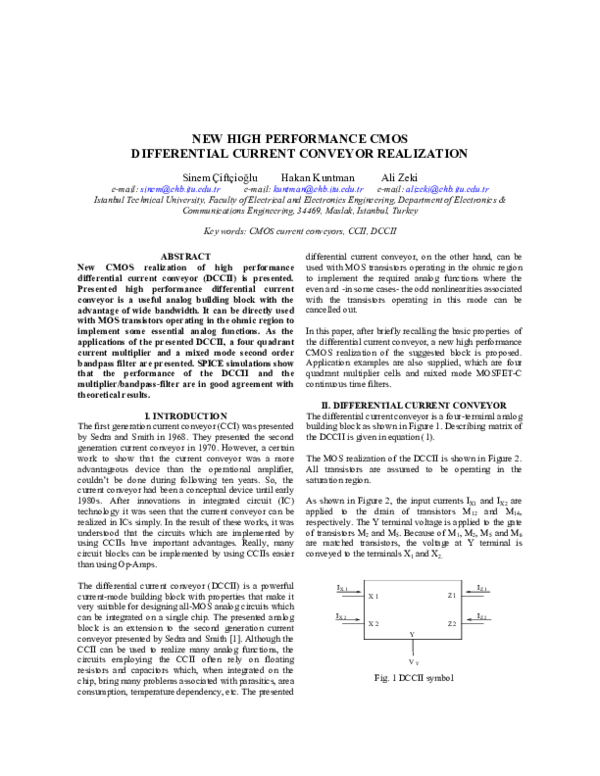 (PDF) New high performance CMOS differential current conveyor realization