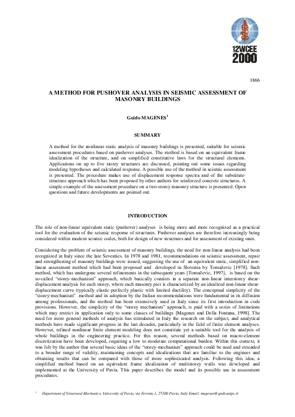 (PDF) A method for pushover analysis in seismic assessment of masonry ...