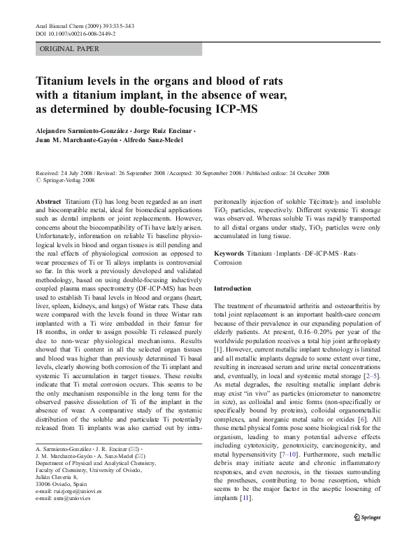 (PDF) Titanium levels in the organs and blood of rats with a titanium ...