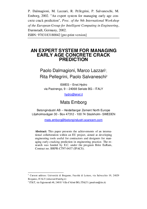(PDF) An expert system for managing early age concrete crack prediction