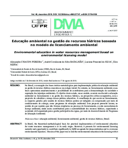 (PDF) Educação ambiental na gestão de recursos hídricos baseada no ...