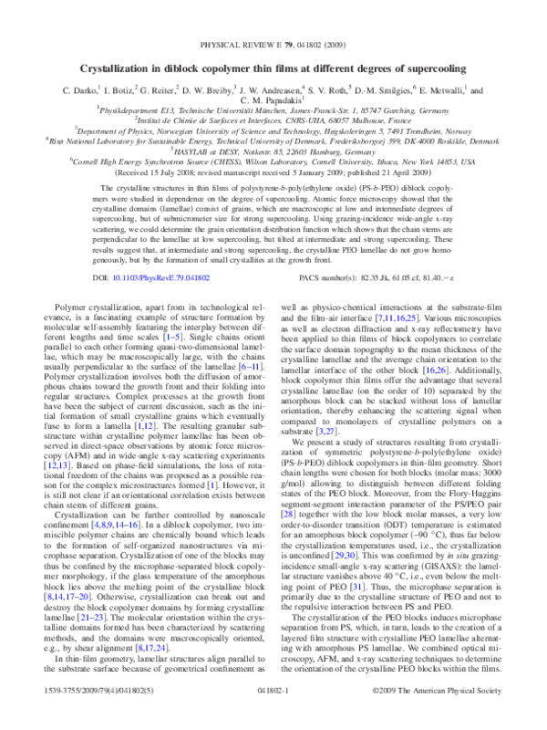 (PDF) Crystallization in diblock copolymer thin films at different ...