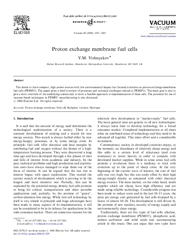 (PDF) Proton exchange membrane fuel cells