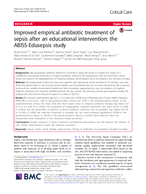 (PDF) Improved empirical antibiotic treatment of sepsis after an ...