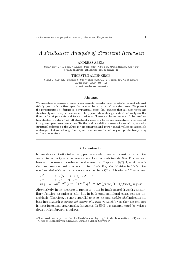 (PDF) A predicative analysis of structural recursion