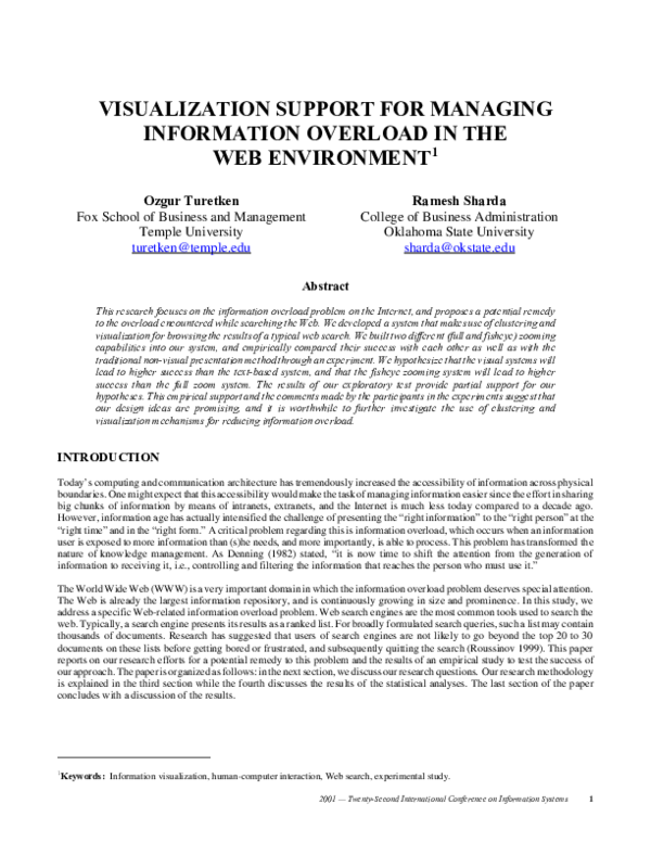 (PDF) Visualization support for managing information overload in the ... - Managing Information Overload In The Warehouse Environment