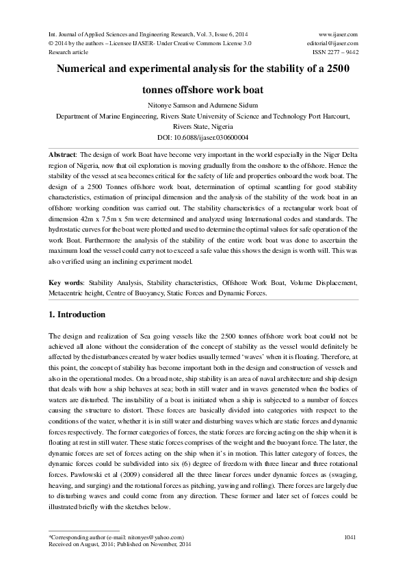 (PDF) Numerical and experimental analysis for the stability of a 2500 ...