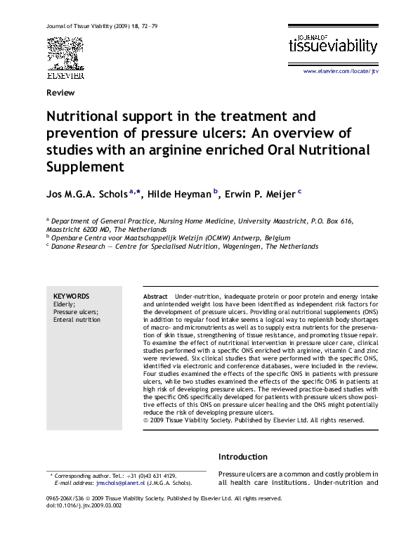 (PDF) Nutritional support in the treatment and prevention of pressure ...