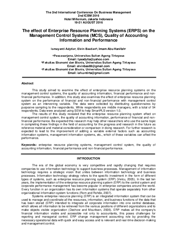 (PDF) The effect of Enterprise Resource Planning Systems (ERPS) on the ...