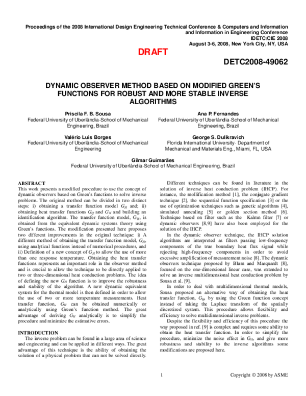 (PDF) Dynamic Observer Method Based on Modified Green’s Functions for ...