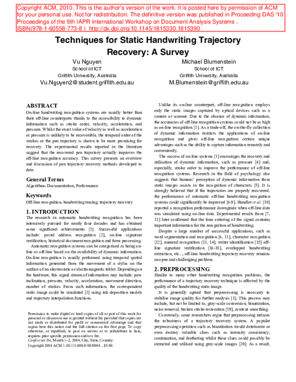 (PDF) Techniques for static handwriting trajectory recovery