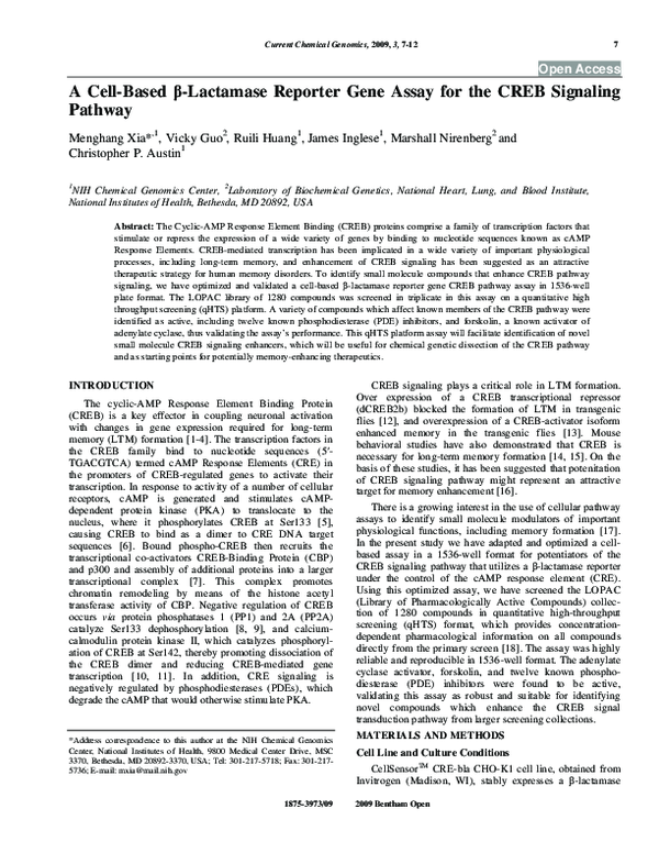 (PDF) A Cell-Based β-Lactamase Reporter Gene Assay for the CREB ...