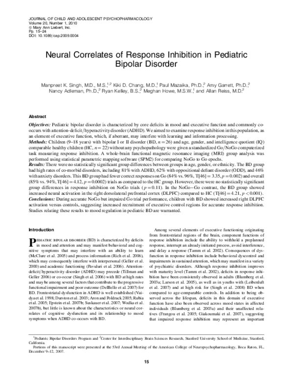 (PDF) Neural Correlates of Response Inhibition In Pediatric Bipolar ...