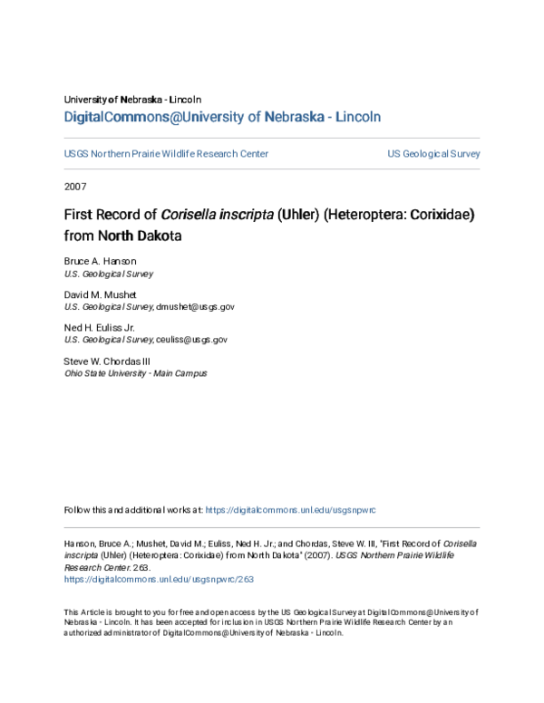 (PDF) First Record of Corisella inscripta (Uhler) (Heteroptera ...