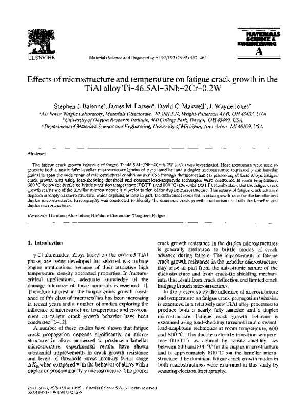 (PDF) Effects of microstructure and temperature on fatigue crack growth ...