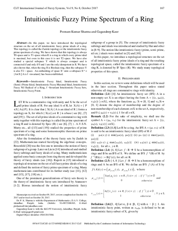 (PDF) Intuitionistic Fuzzy Prime Spectrum of a Ring 2017